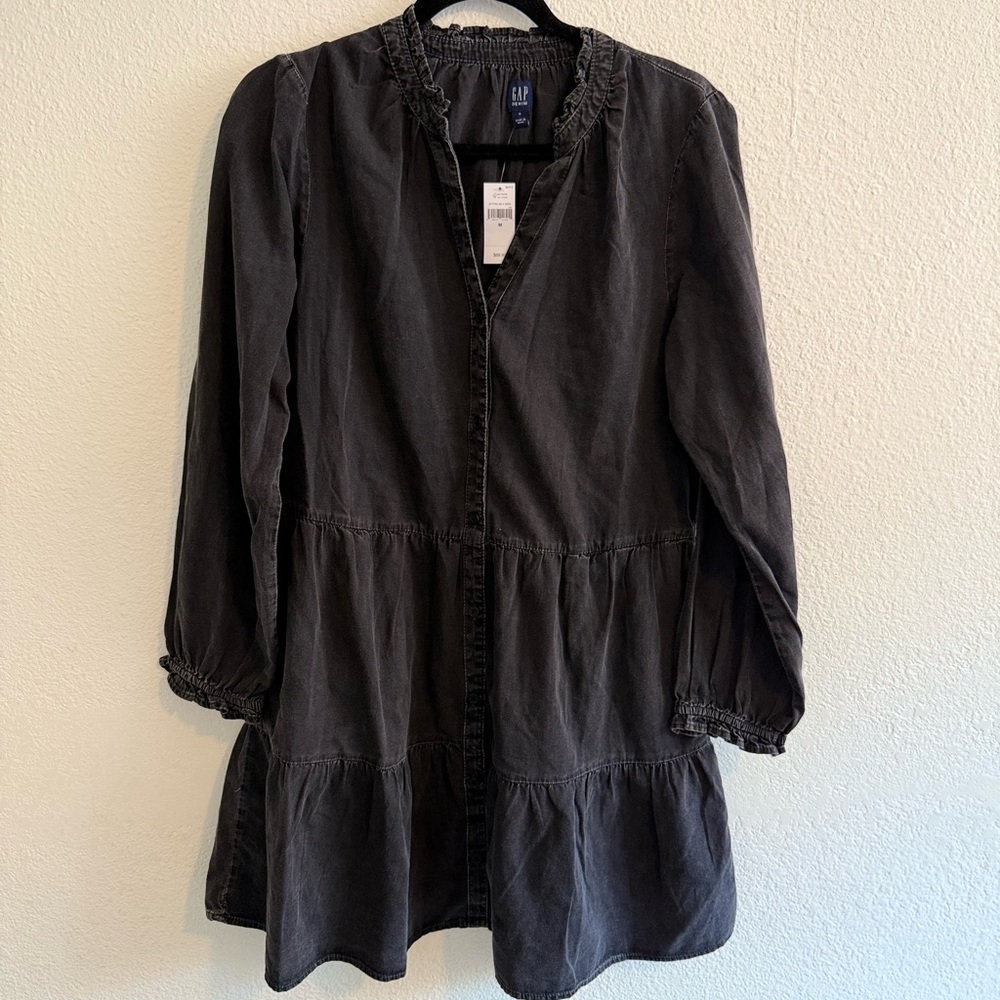 GAP Charcoal Tiered Long-Sleeve Dress